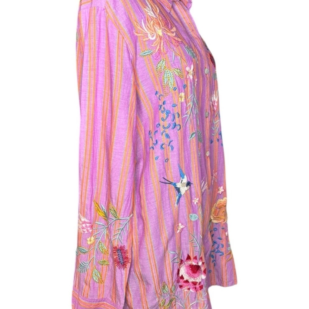 Johnny Was Indigo Button Down Tunic Shirt Medium M Pink Orange Stripe Top - Picture 7 of 9